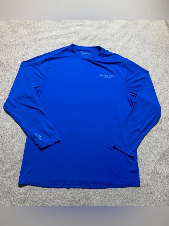 Hang Ten Shirt Mens XL Blue Long Sleeve UV Protection UPF 50+ Crew Neck Summer