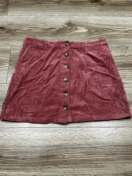 Forever 21 Women's Corduroy Button Front Mini Skirt Pink Large (A77)