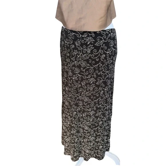 Whimsigoth Black White Floral Vine‎ Scroll Maxi Skirt Womens S/M