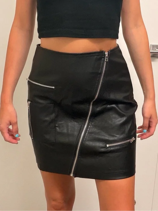 Black Faux Leather Zip-Front Mini Skirt