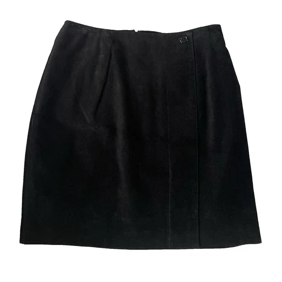Vtg Coldwater Creek Suede Skirt PM‎ Black Minimalist Midi Lined Genuine Leather