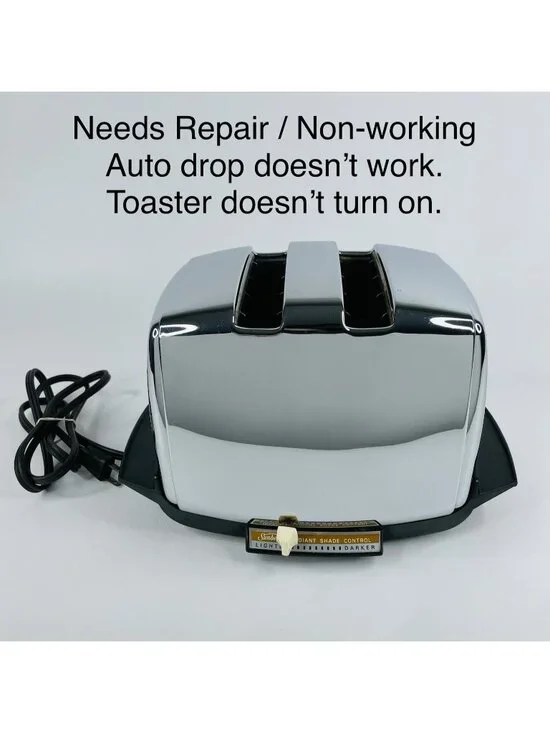 NEEDS REPAIR / NON-WORKING Sunbeam AT-W Chrome Toaster Radiant Shade Auto Drop