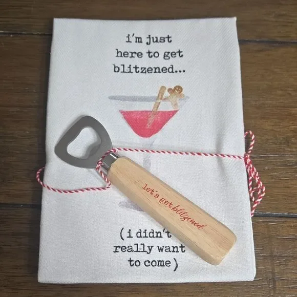 Mud Pie Cocktail Towel and Bottle Opener Set 