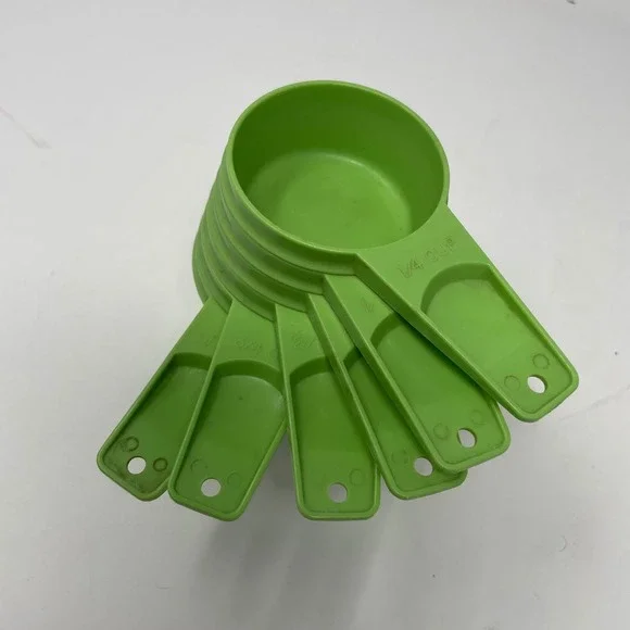 Vintage Tupperware Measuring Cups Set 6 Lime Green Nesting Kitchen Baking Tools