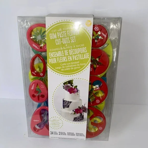 NEW‎ Wilton Cut with Fondant Gum Paste Flower Cut-Outs w/Minis Impression Strip