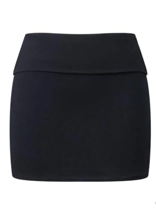 Y2K Fold Over Mini Skirt Elastic Low Waist Bodycon Solid Color Stretchy Micro