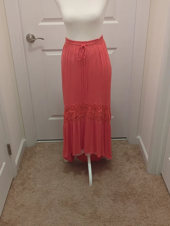 Aeropostale Coral Lace-Panel Maxi Skirt