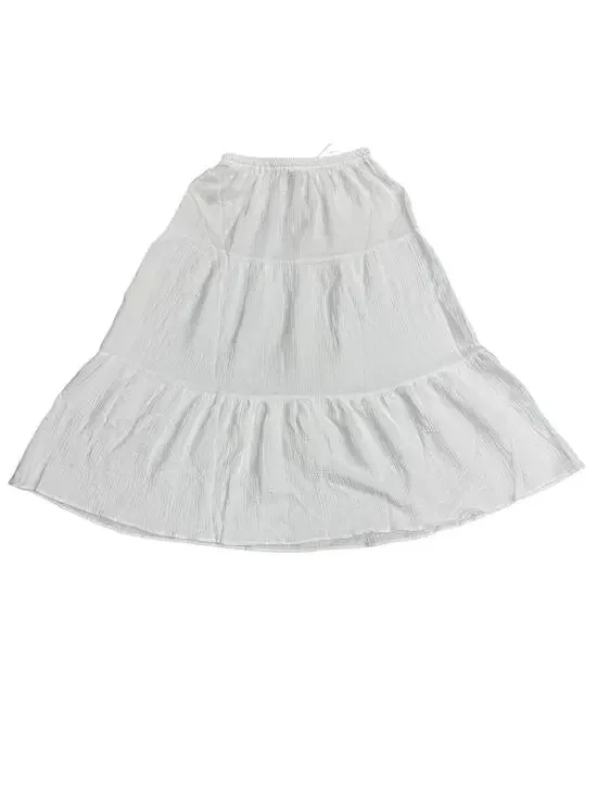 Philosophy Republic White Crinkle Cotton Gauze Tiered Midi Skirt Medium NWT