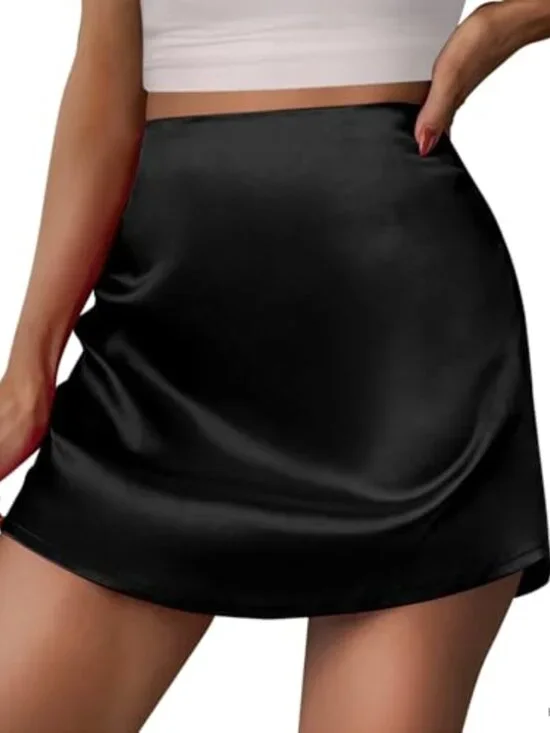 Zeagoo Mini Skirt High Waist A-Line Satin Zip Party Club