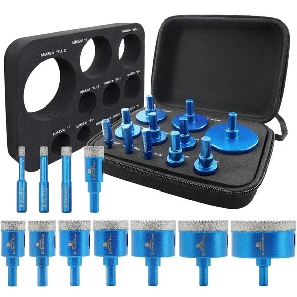 ZNXIMER Diamond Hole Saw Core Drill Bit 11 Piece‎ Set 6-65mm Blue Tile Ceramic