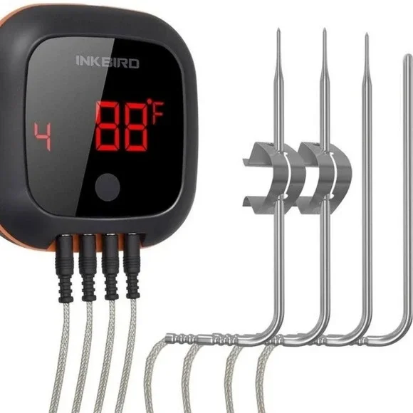 Inkbird IBT-4XS Meat Thermometer Black Orange 4-Probe Bluetooth‎ Wireless