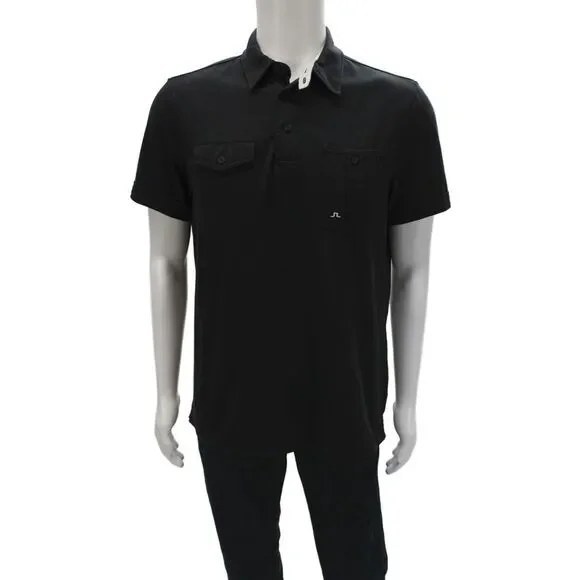 J. Lindeberg Mens Button-Down Polo Black Collared Short Sleeve Size M