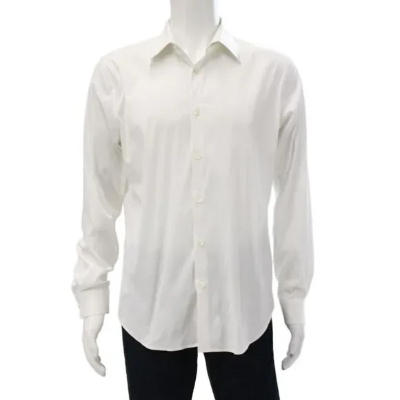 Theory Mens Point Collar Dress Shirt White Long Sleeve Size L
