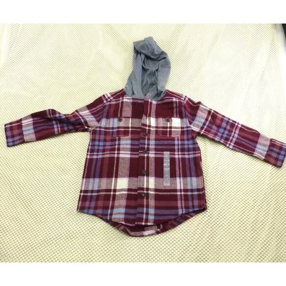 Oshkosh Bgosh Toddler Plaid Flannel‎ Shirt Jacket W/ Hood 3T NWT