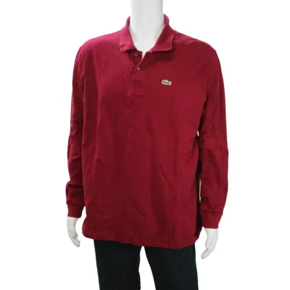 Lacoste Mens Red Cotton Long Sleeve Collared Solid Polo Size 2XL