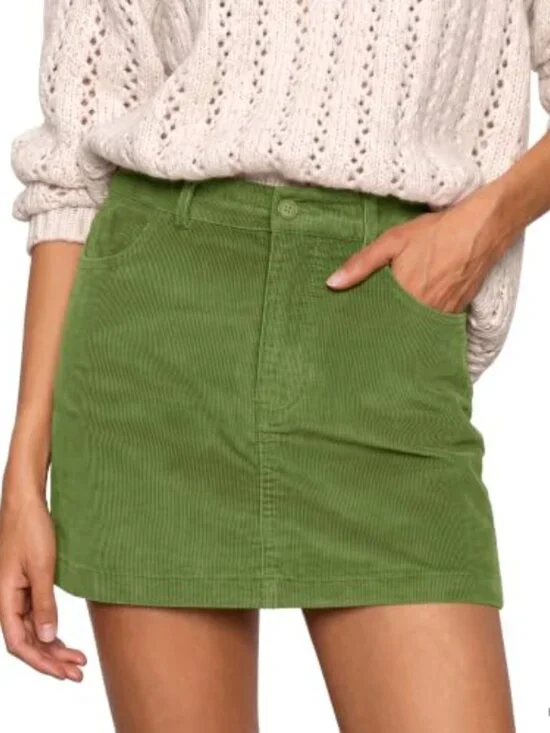 Women's Stretch Corduroy Mini Skirt High Waisted Pencil Skirt with Pockets