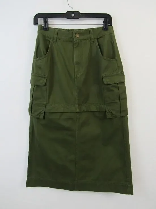 NWT Madewell XS Cargo Convertible Midi Skirt in (Re)generative Chino Olive Green