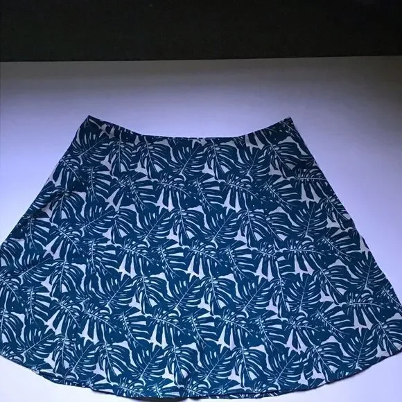 Forever 21 Skater Skirt Teal White Leaf Print S