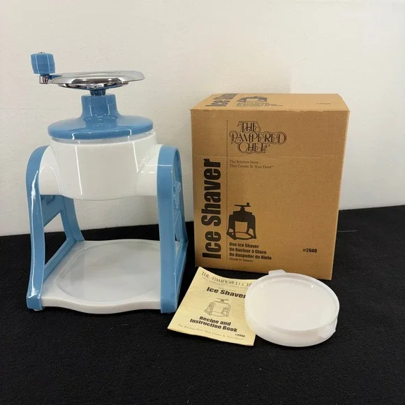 The Pampered Chef Ice Shaver 2940 Manual Hand Crank Snow Cone Maker‎ Blue White