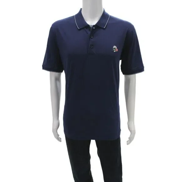 Robert Graham Men Polo Dark Blue 100% Cotton Collared Short Sleeve Size L