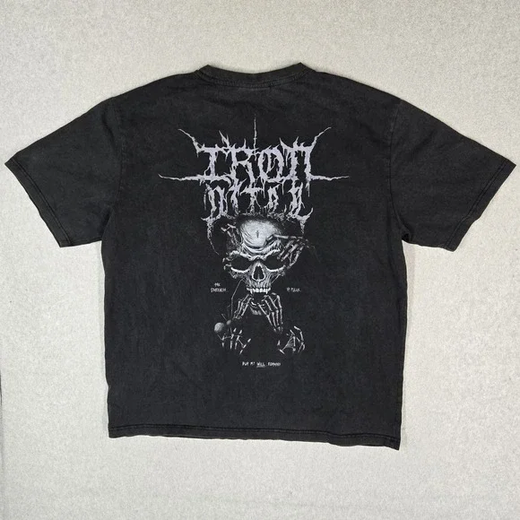 VINTAGE Ironwilled Men Shirt XL Black Y2K Grunge Death Skull The Darkness Skater