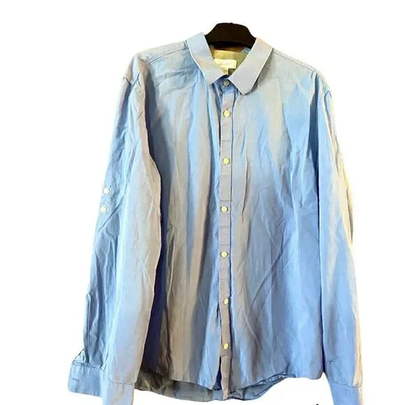 Calvin Klein Button Front Blue Long Sleeve Shirt Size Large‎