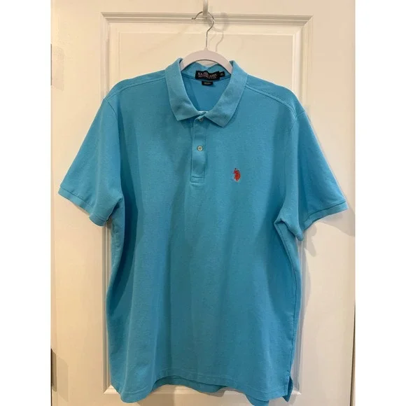 US Polo Assn Mens XL‎ Light Blue Performance Pique Short Sleeve Polo Shirt