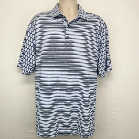 Footjoy FJ Mens XL Stretch Golf Polo Shirt‎ Blue Striped Short Sleeve Logo