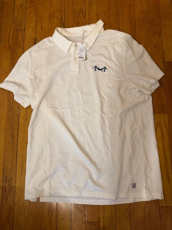 Marine Layer White Polo with Navy Embroidered Logo
