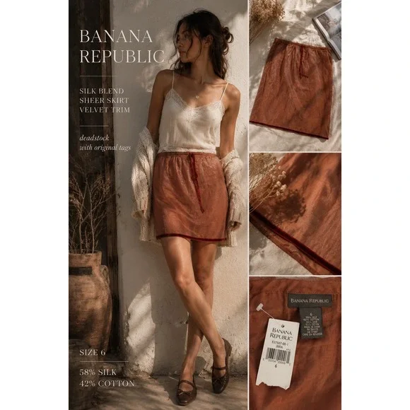 Deadstock Vintage Banana Republic Sheer‎ Silk Blend Skirt Boho Balletcore 6