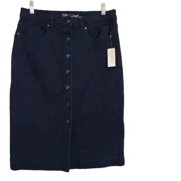 NWT New Cotton blend dark blue snap front skirt Medium M womens