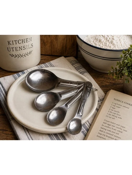 Vintage Stainless Steel Measuring Spoon Set 4 Piece Ring 1 Tbsp to 1/4 Tsp