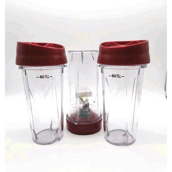 3 Ninja 16oz Cup, 2 Lids Plus New Blade For Kitchen System Pulse Blender Red New
