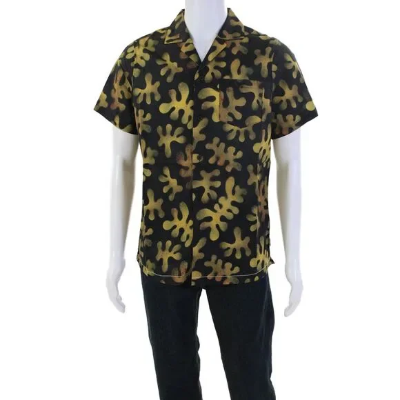 Banks Journal Mens Cotton Short Sleeve Button Down Pattern Shirt Black Size S