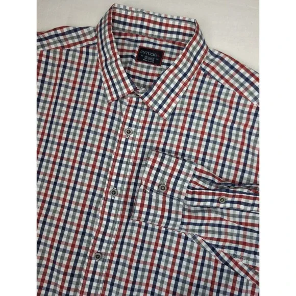 UNTUCKit Men's XXL long-sleeve button-down red white blue plaid check Cotton‎