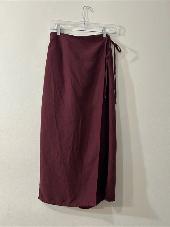 & Other Stories Burgundy Maroon Linen Blend Wrap Midi Skirt