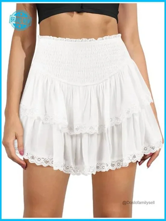 High Waist Ruffle Mini Skirt Flared Flowy Casual Swing Beach Short Skirt