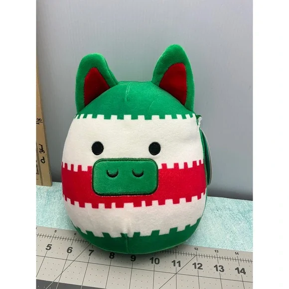 Kellytoy Squishmallow 8‎ Inch Piglet Plush Toy Green White Red Stuffed Animal