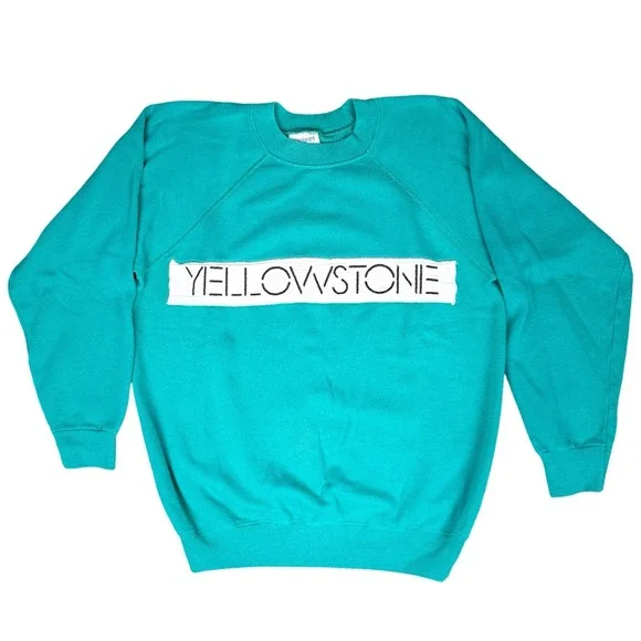 Vintage Yellowstone Crewneck Sweatshirt Teal Hanes‎ USA Made Medium