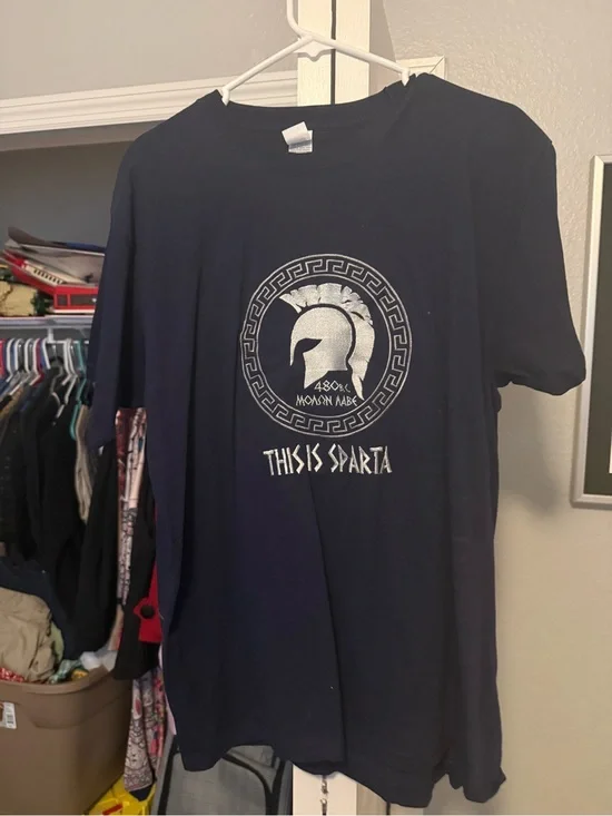 H&M Navy 'This Is Sparta' Graphic Tee with Silver Helmet