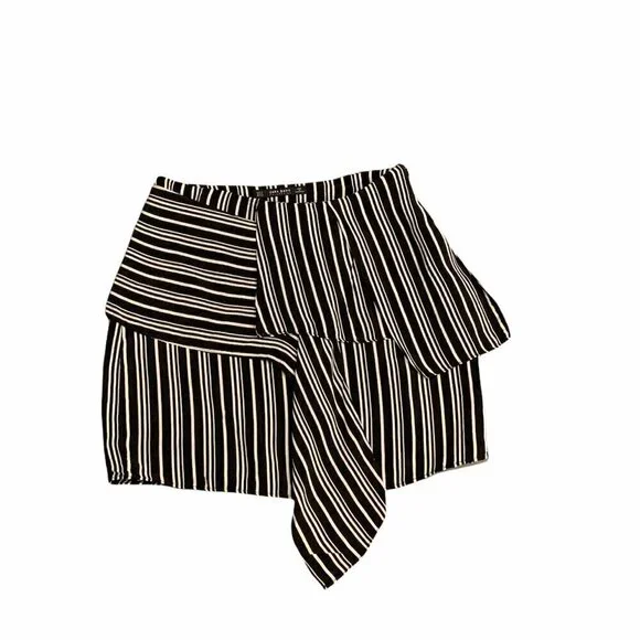 Zara Basic Special Collection Asymmetric Striped Skirt‎ Sz S Black & White #230J