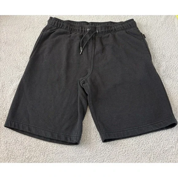 Onia Mens Large Black Fleece Sweat Lounge Shorts Drawstring Cotton Blend Gym Run
