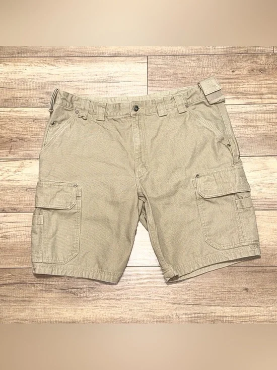 Duluth Trading Co Carpenter Cargo Khaki Heavyweight Army Workwear Shorts Mens 40