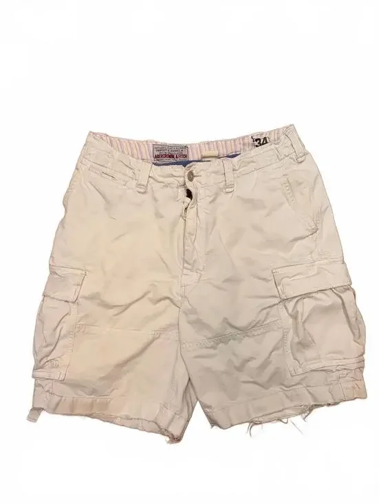 Abercrombie & Fitch White Cargo Shorts Raw Hem Size 34 Y2K