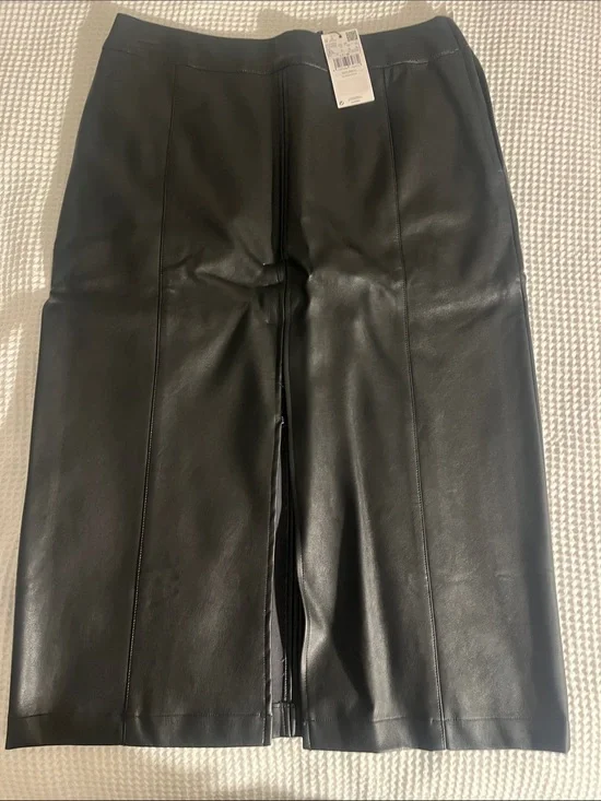 Mango Black Faux Leather Pencil Skirt