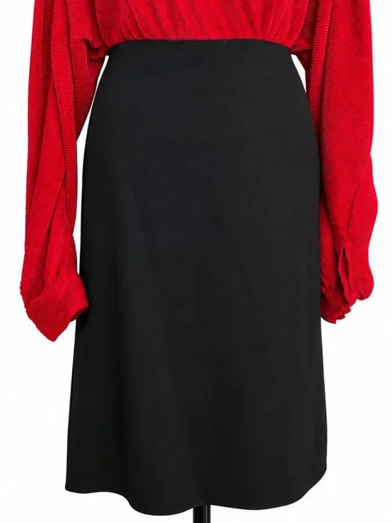 ELLEN TRACY Black A-Line Midi Skirt Size 14 Flare Hem Career Office Classic