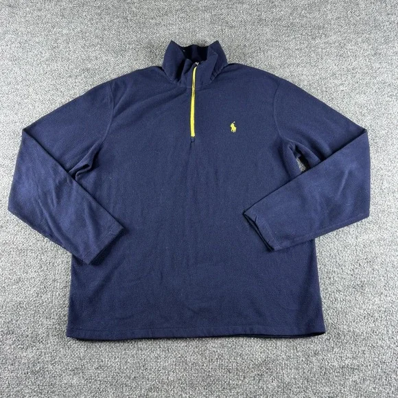 Polo Ralph Lauren Performance Pullover Mens L Blue Fleece 1/4 Zip Mock Neck