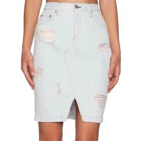 Rag & Bone Shred Denim Mini Skirt Shredded Norte Light Wash Distressed High Rise
