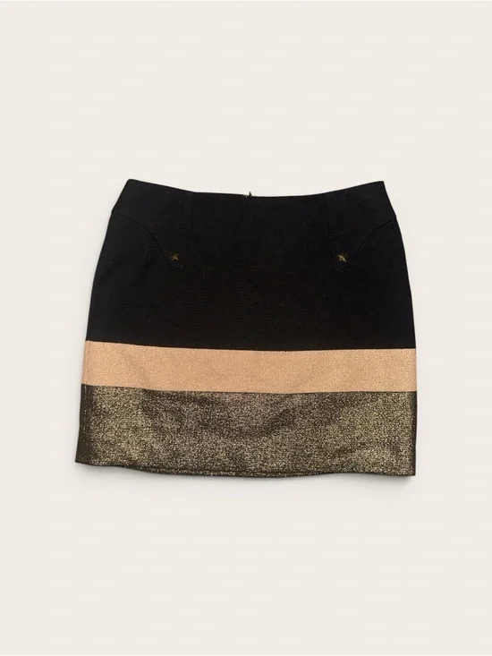 Black Metallic Gold and Beige Stripe Star Studded Decals Mini Skirt Western Look