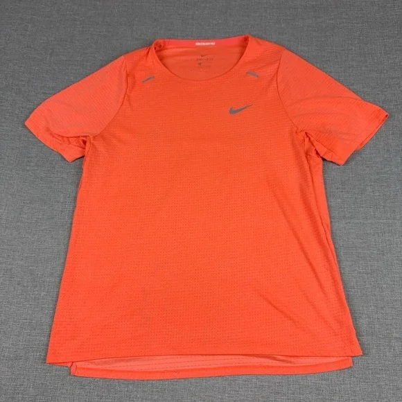 Nike Dri-FIT Shirt Mens Large Orange Short Sleeve Mesh Running Reflective